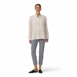 Eileen Fisher Washable Stretch Crepe Slim Pull-On Pant Sz M Steel